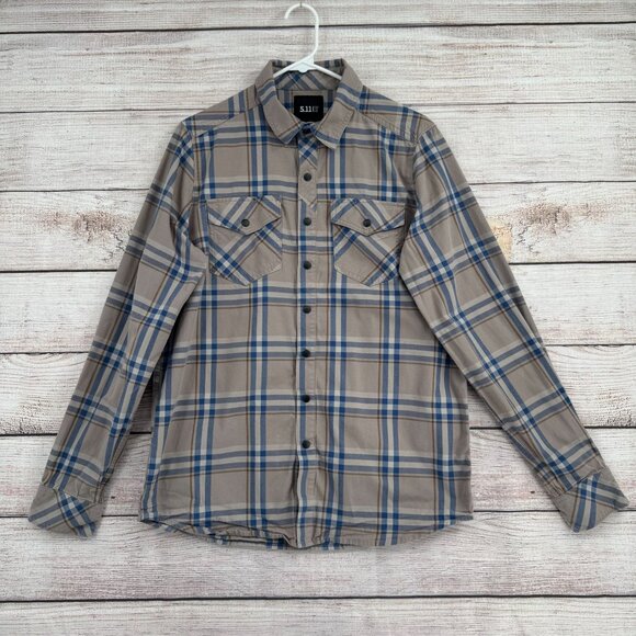 5.11 Tactical‎ Gunnder Plaid Long Sleeve Snap Down Shirt Men's Small Gray/Blue - Picture 1 of 12